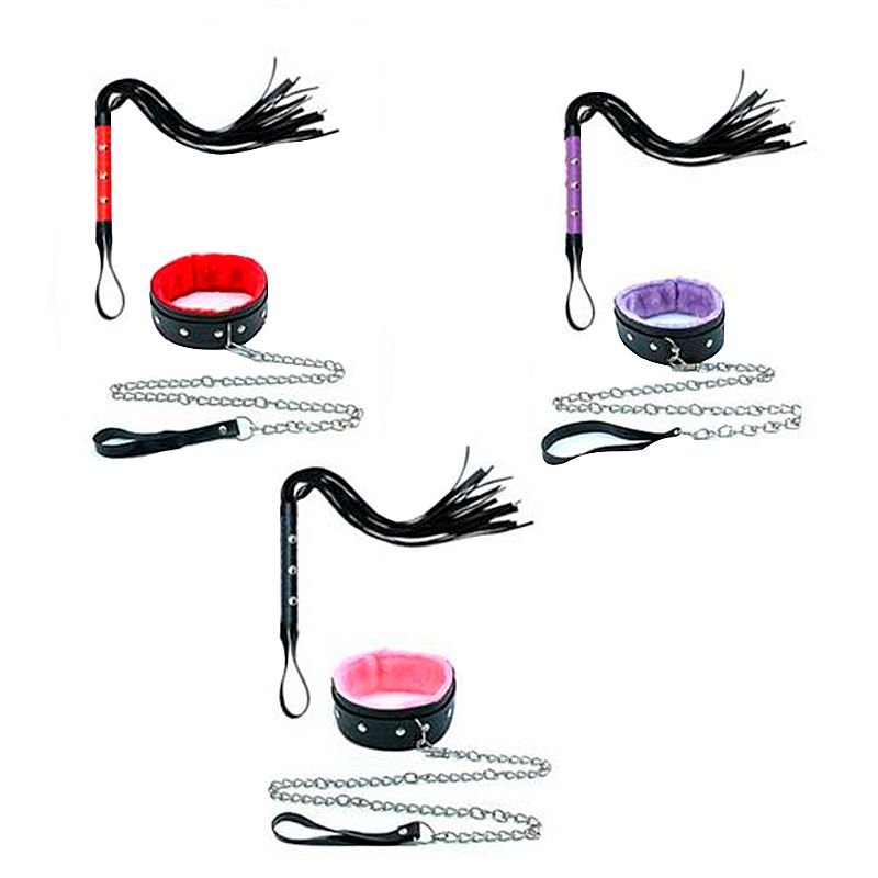 Kit Sado Luxo com Coleira, Guia de Corrente e Chicote - SI