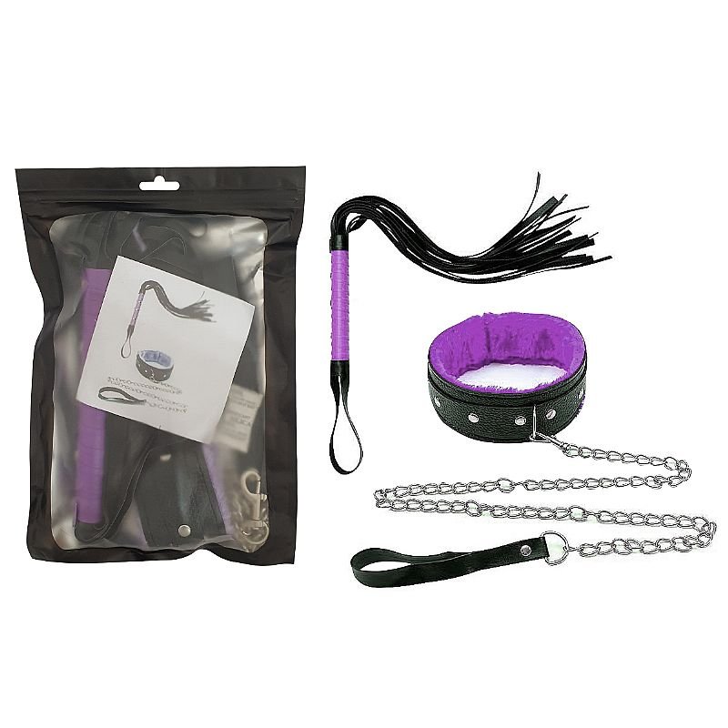 Kit Sado Luxo com Coleira, Guia de Corrente e Chicote - SI - Imagem 2