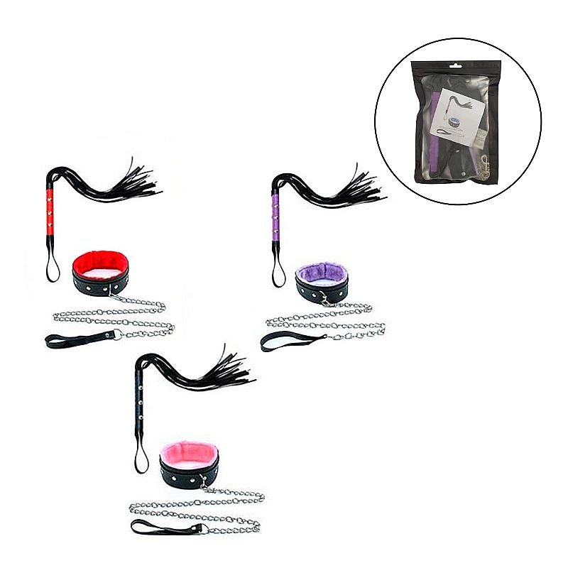 Kit Sado Luxo com Coleira, Guia de Corrente e Chicote - SI - Imagem 3
